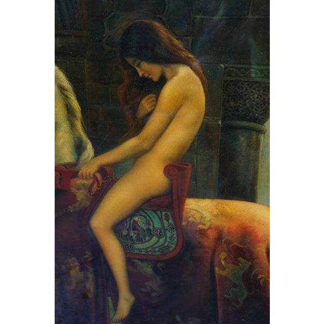 Late 20th Century Lady Godiva Painting After John Collier Painting Medieval Equestrian Nude Framed For Sale - Image 4 of 12