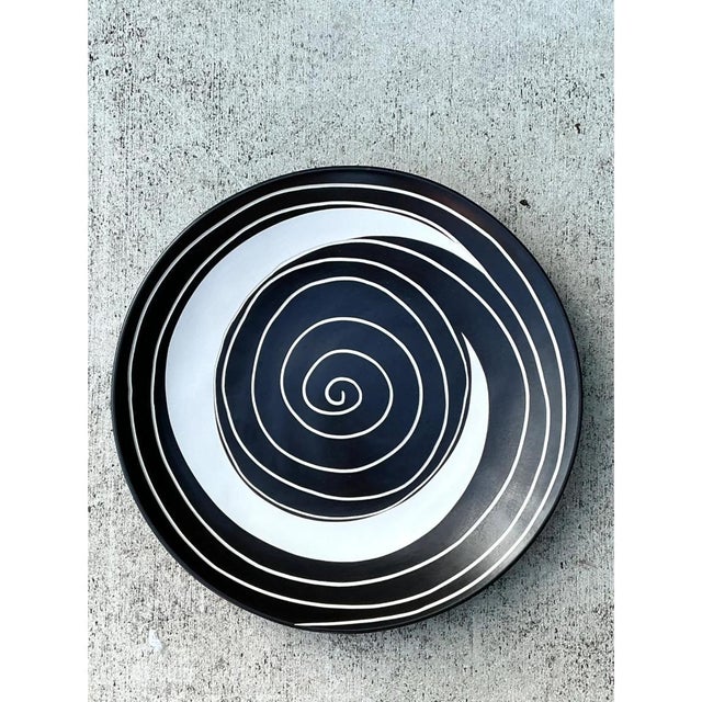 Vintage Monumental Black and White Spiral Ceramic Plate For Sale - Image 11 of 12