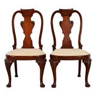 Baker Furniture Georgian Carved Mahogany Side Chairs or Dining Chairs, Pair For Sale