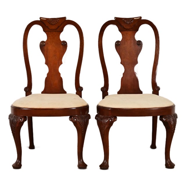 Baker Furniture Georgian Carved Mahogany Side Chairs or Dining Chairs, Pair For Sale