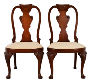 Baker Furniture Georgian Carved Mahogany Side Chairs or Dining Chairs, Pair