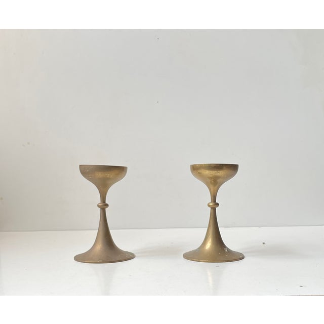 Gold Mid-Century Modern Scandinavian Brass Candleholders, 1960s, Set of 2 For Sale - Image 8 of 8