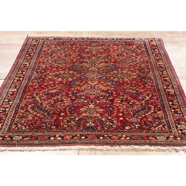 Red Vintage Persian Sarouk Rug - 03'05 X 04'10 For Sale - Image 8 of 9