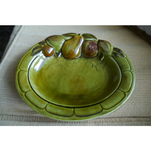 Vintage Los Angeles Potteries Serving Bowl With 3D Pears Olive Green Crazing For Sale - Image 9 of 9