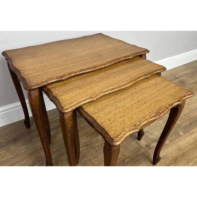 Vintage French Louis Oak Nesting Tables, Set of 3 For Sale - Image 5 of 13