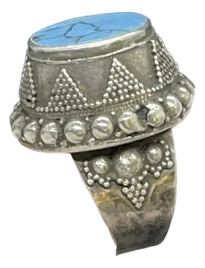 Antique Yemen Sterling Silver Blue Howlite Tower Ring. Antique Yemen Jewelry, Size 9