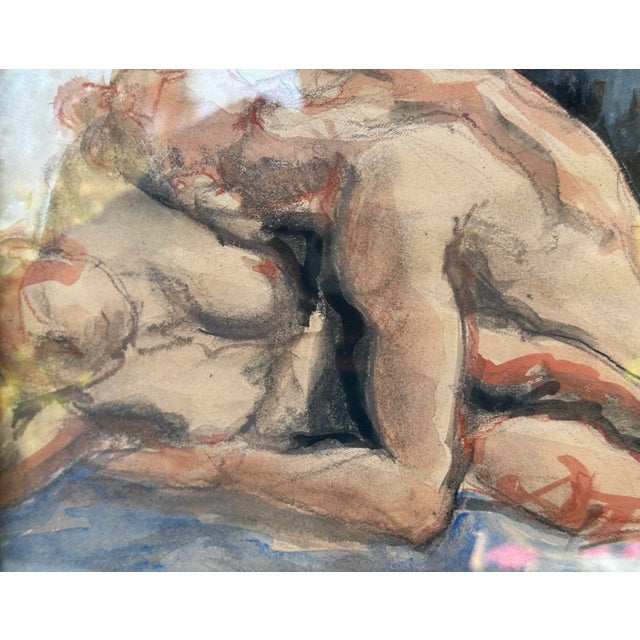 Abstract Newly Created Artwork by Erica Everage With Antique Wood Tramp Art Frame With Modern Erica Everage Art Drawing-Abstracted Figurative Conte on Paper For Sale - Image 3 of 12