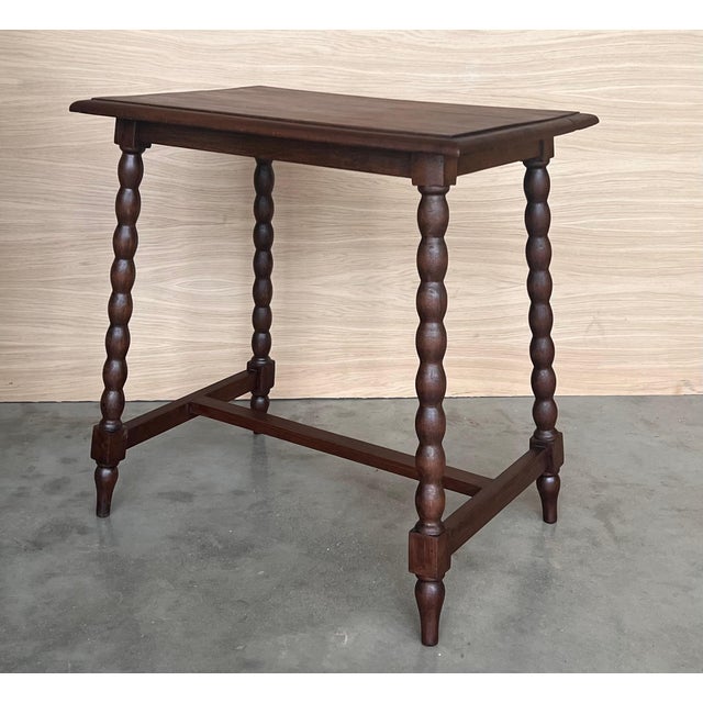 19th Spanish Walnut Side Table with Turned Legs and Iron Stretcher For Sale - Image 18 of 18