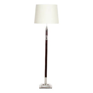 Art Deco Danish Floor Lamp in Silver and Dark Mahogany with New Shade, 1940s For Sale