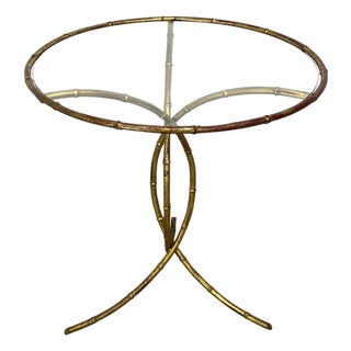Gilt Metal Faux Bamboo Pedestal Table With Glass Top For Sale