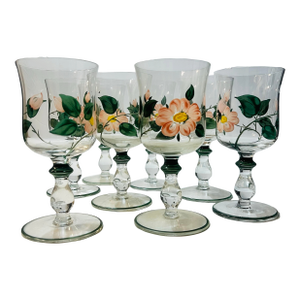 1970s Hand Painted Villeroy and Boch Wine Glass Goblets- Set of 8