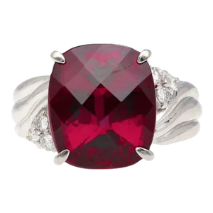 10.96 Carat Rubellite Tourmaline and Diamond Accent Platinum Ring Size 7.75