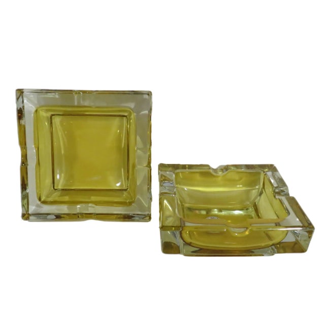 Modernist Amber Glass Ashtrays - a Pair For Sale - Image 4 of 7