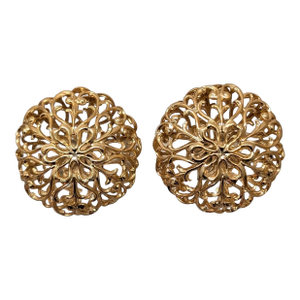 Vintage Signed Napier Goldtone Big Domed FIligree Flower Clip Earrings- 2 Pieces