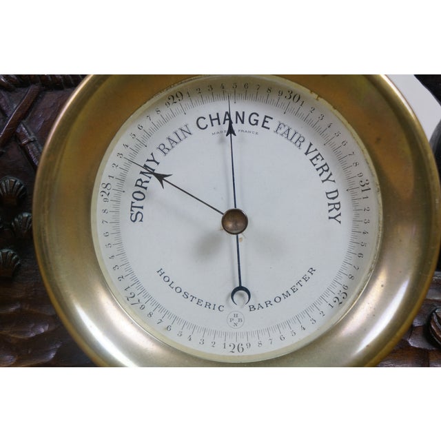 Mid 20th Century Rare Chelsea Carved Dolphin Nautical Maritime Ship Mantel Clock & Barometer 25" For Sale - Image 9 of 16