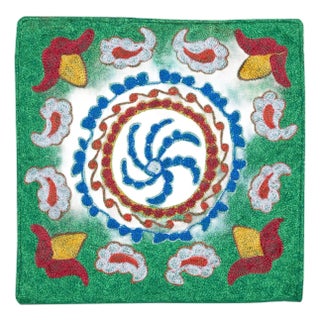 16"x16" Silk Embroidery Cushion Cover. Green Throw Pillow. Double Sided Pillow For Sale
