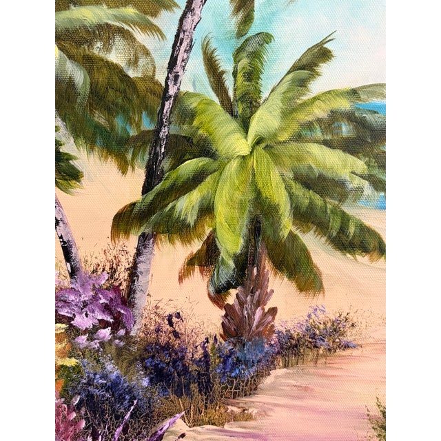 Vintage Signed M. Bryson Tropical Beach Palm Tree Landscape Painting, Framed For Sale - Image 10 of 17