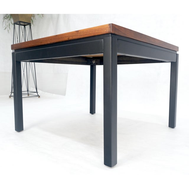 Parquetry Teak Top 28x28" Square Top Black Lacquer Top Side End Table MINT For Sale - Image 12 of 13