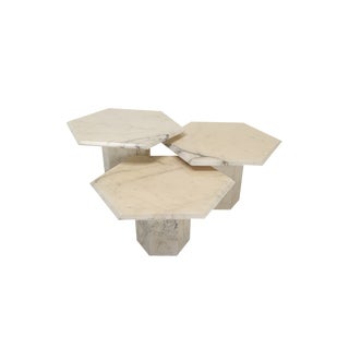 Italian Carrara Marble Side Tables, 1980s, Set of 3 For Sale
