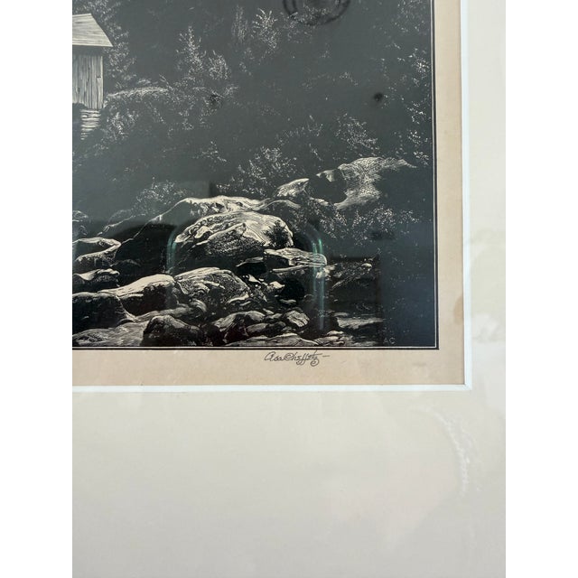 American Asa Cheffetz Signed “Covered Bridge – Vermont” Original Wood Engraving, C. 1945 For Sale - Image 3 of 4