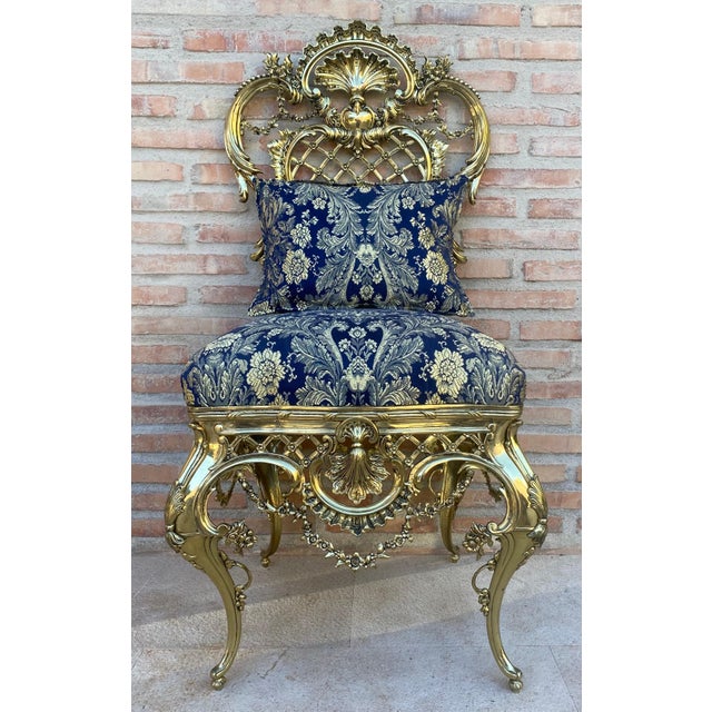 1930s Italian Rococo Style Giltwood Chair with Rich Blue Damask Upholstery For Sale - Image 11 of 18