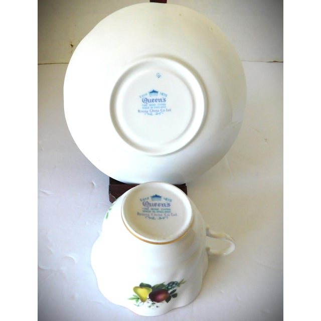 Antique White Vintage Queen's China English Porcelain Olive and Pear Tea Cup & Saucer For Sale - Image 8 of 10