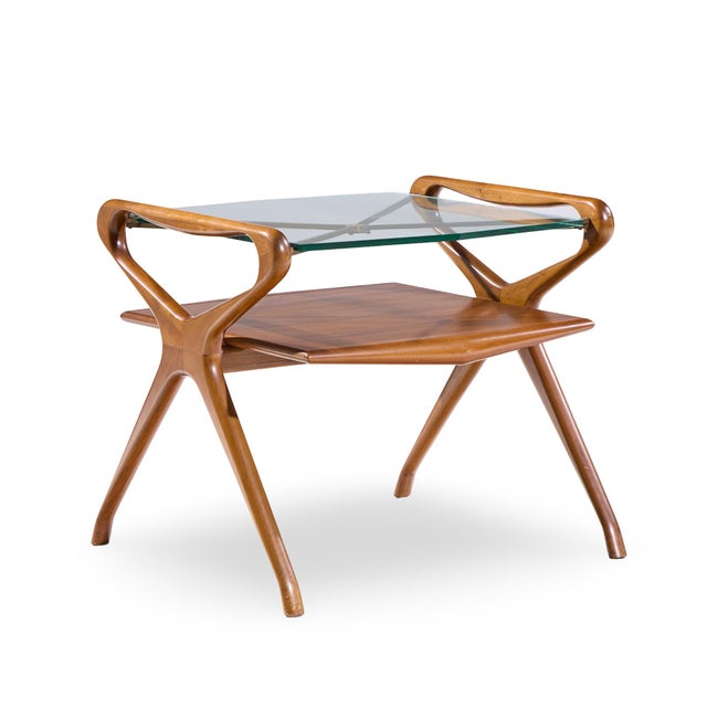 Cesare Lacca Style Mid Century Italian Walnut and Brass Side Tables - Pair For Sale In Chicago - Image 6 of 11