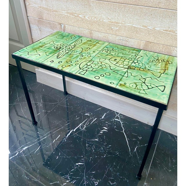 1960s Mid-Century Modern Ceramic Tile Coffee Table with Fish Motif, 1960s For Sale - Image 5 of 9