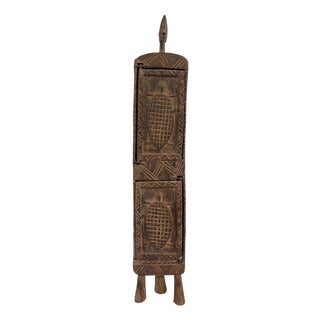Lg Vintage Unique Dogon Hand Carved Wooden Box Mali 27" H For Sale