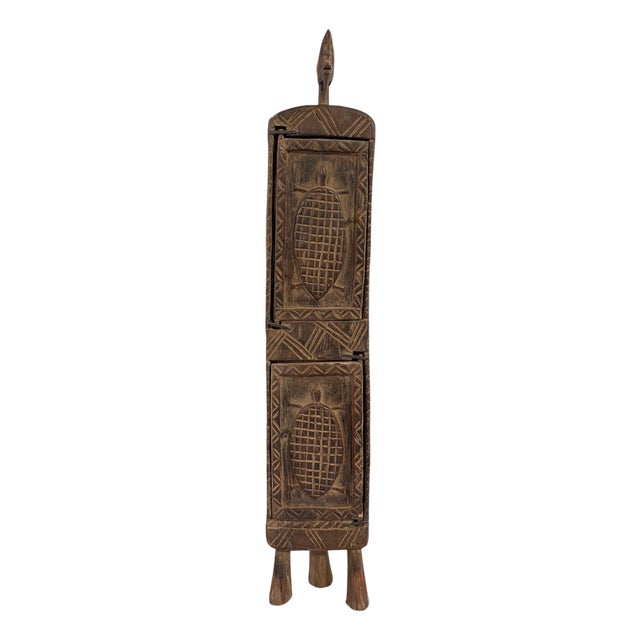 Lg Vintage Unique Dogon Hand Carved Wooden Box Mali 27" H For Sale
