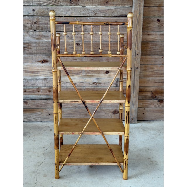 Late 19th Century Antique Victorian Aesthetic Movement Burnt Bamboo Four-Tier Shelf Etagere For Sale - Image 5 of 11