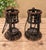 1920s Gothic Revival Pierced Iron and Glass Hanging Candle Lanterns, Pair For Sale - Image 4 of 10
