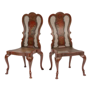 Vintage Traditional Red Lacquer Chinoiserie Chairs - a Pair