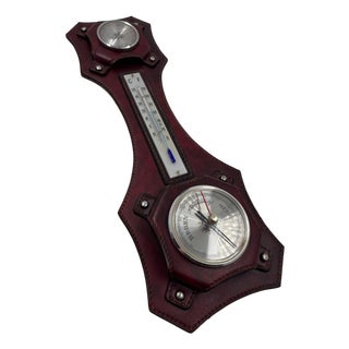 Barometer Weather Station in Reddish Faux Leather, 1950s For Sale