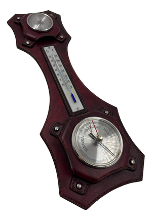 Barometer Weather Station in Reddish Faux Leather, 1950s