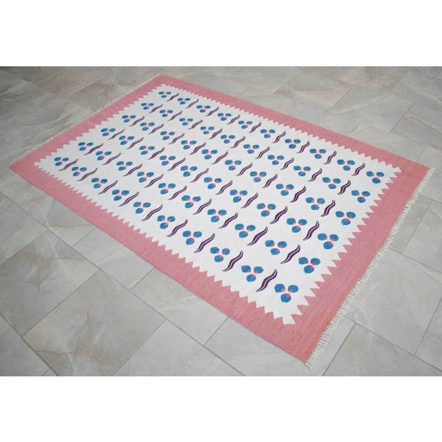 Turkish Silk Rug Kilim HandWoven Chintamani Motif Oushak Area Rug - 4′2″ × 6′4″ For Sale - Image 16 of 18