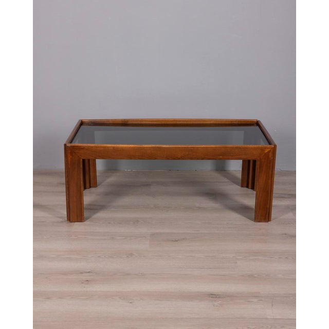 Mid-Century Modern Vintage Wood and Smoked Glass Coffee Table, 1970s For Sale - Image 3 of 7