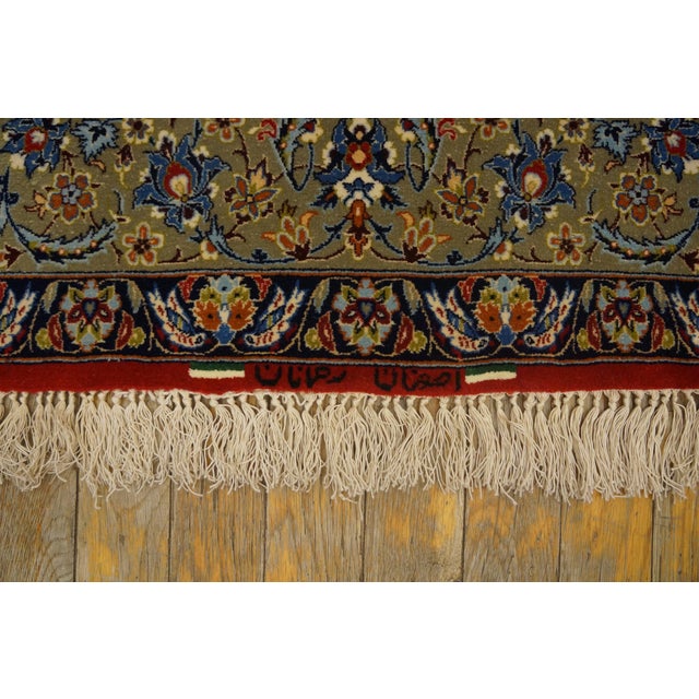 Mid 20th Century 1940s Ivory Green Medallion Antique Isfahan Rug 3'7" X 5'6" Handknotted Wool Carpet For Sale - Image 5 of 5