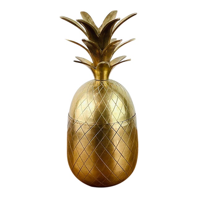 Vintage 1970s Hollywood Regency Brass Pineapple Container Vessel / Candlestick For Sale