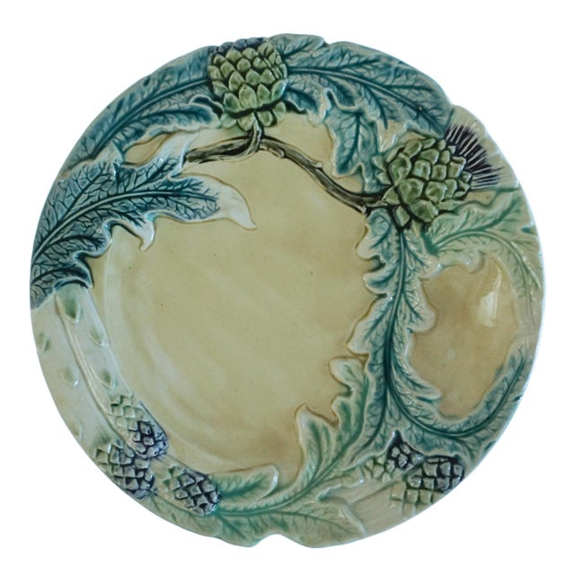 Early 20th Century Lille French Majolica Asparagus & Artichoke Plates- Set of 6 For Sale - Image 4 of 8