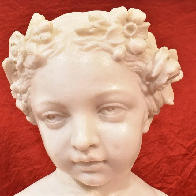 Antique Marble Statue, Bust of Young Girl with Flower Wreath, 19th-Century For Sale - Image 6 of 11