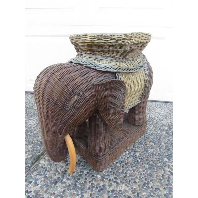 Wood Vintage Whicker Elephant Stool For Sale - Image 7 of 17