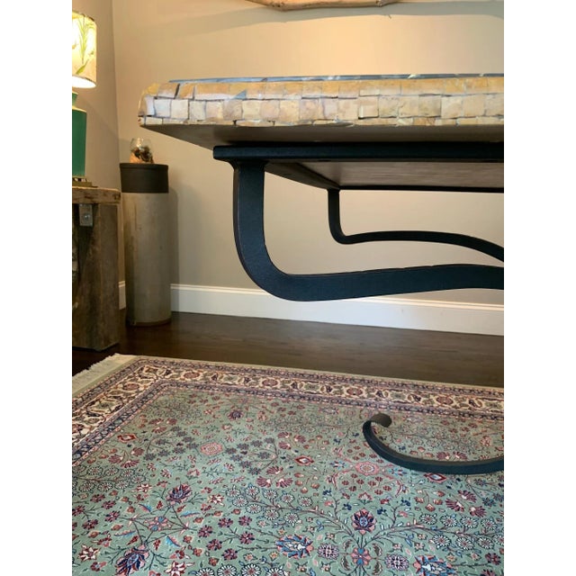 Arhaus Arhaus Italian Travertine Mosaic Dining Table With Hand-Forged Iron Base – 72” For Sale - Image 4 of 12