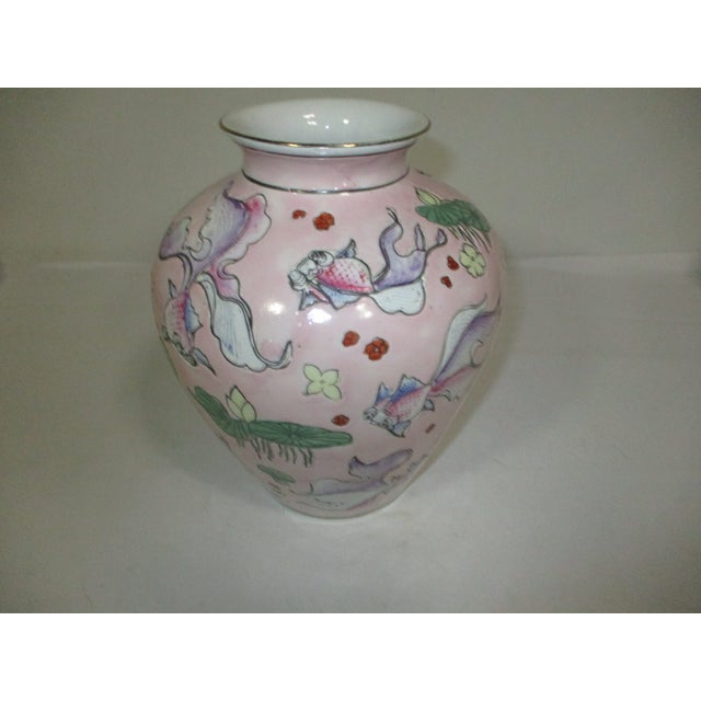 Chinoiserie Vintage Chinese Goldfish Porcelain Vase For Sale - Image 3 of 8