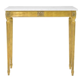 1920s Louis XVI Style White Marble Top Gilded Console For Sale
