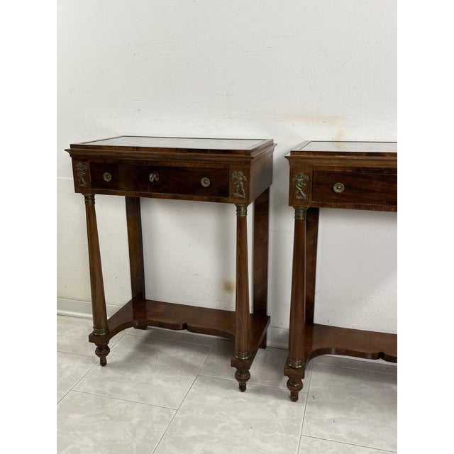 Wood Mid-Century Italian Bedside Tables with Marble Tops, 1940s, Set of 2 For Sale - Image 7 of 18
