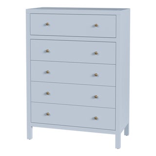 Nora 36 in. W Rectangular Wood 5 Drawer Tall Dresser, Light Blue For Sale