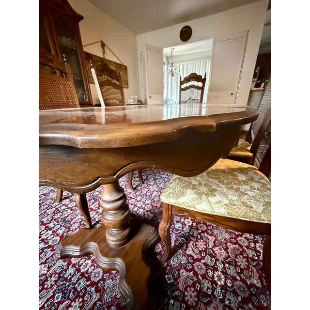 Wood Late 20th Century French Provincial Oak Dining Set — Table With Two Leaves & 6 Cane-Back Chairs For Sale - Image 7 of 9