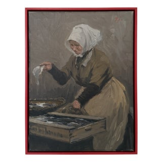 Søren Christian Bjule, Fish Market Copenhagen, 1950, Oil Painting on Canvas, Framed For Sale
