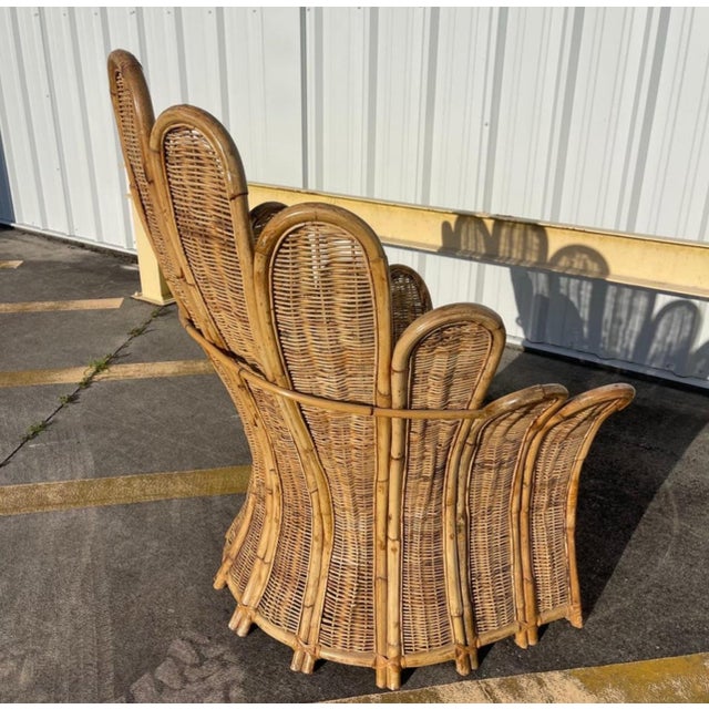 1970s Rattan Woven Wicker Peacock Fan Back Lounge Chair For Sale - Image 12 of 12